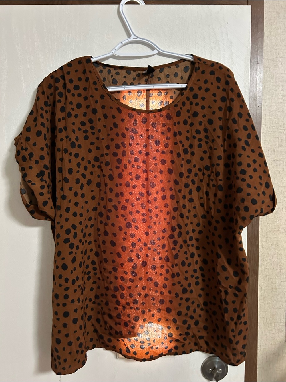 SHEIN Brown Leopard Print Short Sleeve Blouse